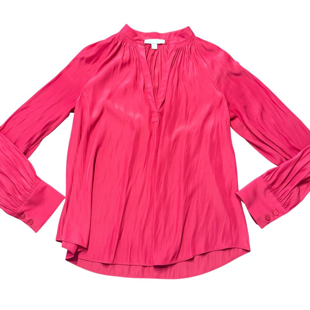 Chelsea 28 ladies fuschia blouse, splitneck, full sleeve, silk-like, Size S